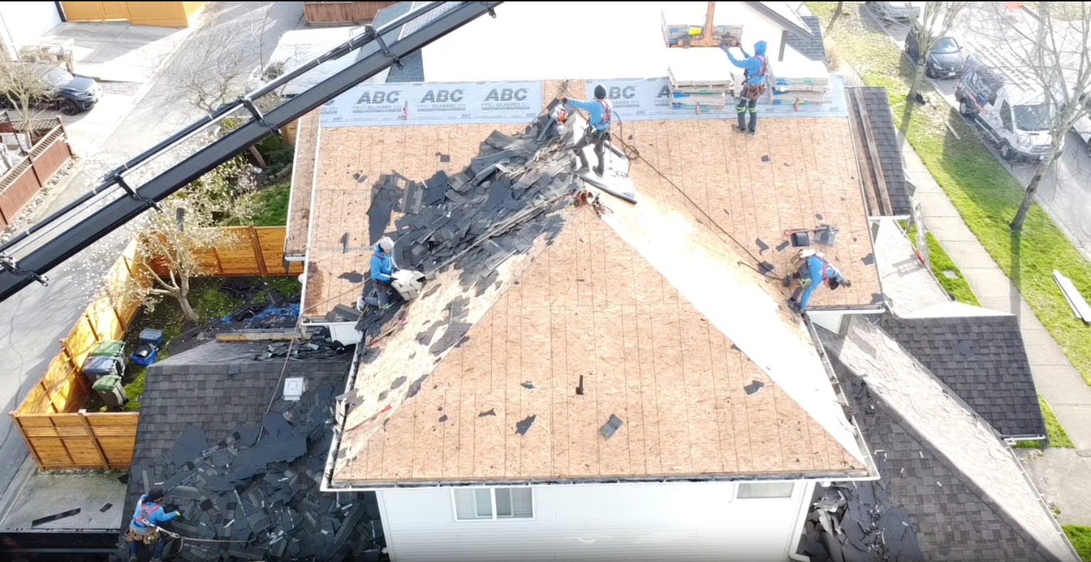 Langley roofing contractors replacing a roof